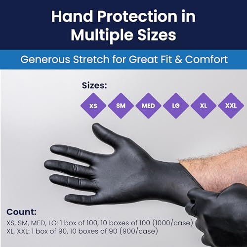 Adenna SHADOW Disposable Nitrile Gloves – 6 Mil, Medical Grade, Textured Grip, Powder Free, Black - size: X-Large (Case of 900)