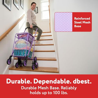 dbest Products Stair Climber Cruiser Cart Shopping Grocery Rolling Folding Laundry Basket on Wheels Foldable Utility Trolley Compact Lightweight Collapsible, Purple - color: Purple, style: Stair Climber