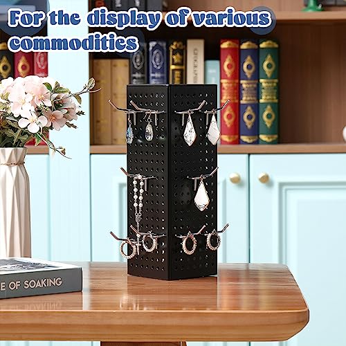 Geelin Rotating Countertop Display Kit with 16 Peg Hooks Four Sided Pegboard Spinner Organizer 4 x 4 x 12 Inches Retail Display Racks Revolving Metal Countertop for Keychain Supplies(Black) - color: Black