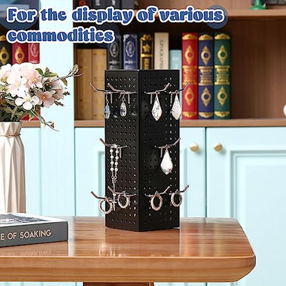 Geelin Rotating Countertop Display Kit with 16 Peg Hooks Four Sided Pegboard Spinner Organizer 4 x 4 x 12 Inches Retail Display Racks Revolving Metal Countertop for Keychain Supplies(Black) - color: Black