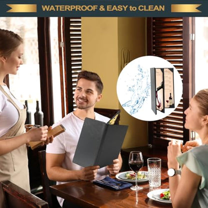 Restaurant Menu Covers Holders 4.25" x 11" Synthetic Leather Triple Fold Panels 4 View Angled Corners Black for Wine List,Drinks,Coffee,Cocktail(1 Pack, 4 Views, 4.25 x 11 inch) - size: 4.25 x 11 inch (4 views/ 1 pack)