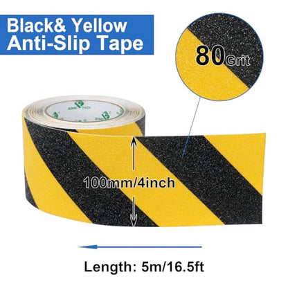 BOMEI PACK Anti Slip Traction Tape, 4 Inch x 16 Foot - Best Grip, Friction, Abrasive Adhesive for Stairs, Tread Step, Indoor, Outdoor (4" X 16') (Yellow and Black) - color: Yellow and black