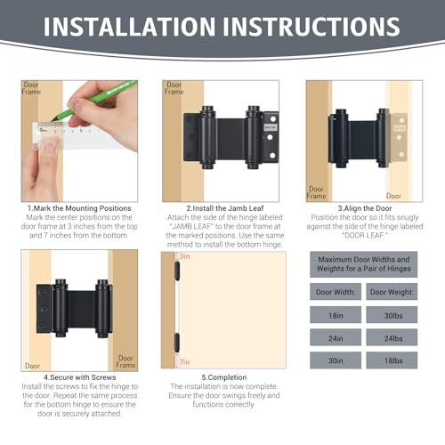 3" Double Action Spring Hinges, Self Closing Saloon Hinges, Black, 2 Pack - color: Matte Black
