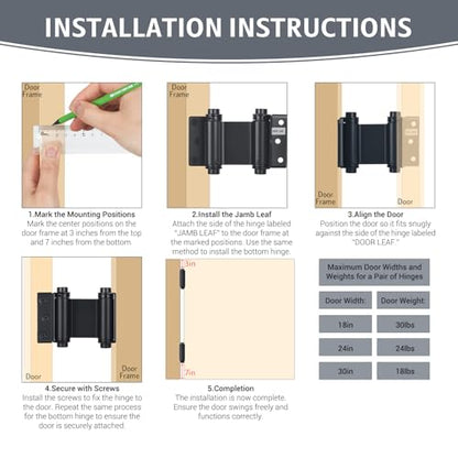 3" Double Action Spring Hinges, Self Closing Saloon Hinges, Black, 2 Pack - color: Matte Black