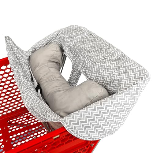 Love&go Soft Pillow Attached 2-in-1 Shopping Cart and High Chair Cover for Baby, Cotton Padded Cart Cover, Fold'n Roll Style, Portable with Carry Bag (Gray Chevron) - color: Gray Chevron