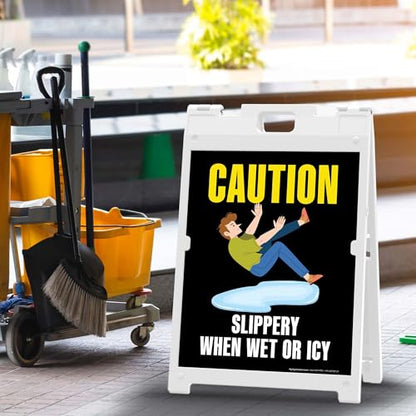Caution Slippery When Wet Or Icy Folding Floor Sign, 18x24 Inches, Portable A Frame, Made in USA by My Sign Center - size: 18x24 Plastic