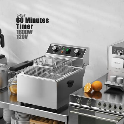 VIKEER Electric Deep fryer Stainless Steel Deep Fryer with Basket & Lid Capacity 10L(10.5QT) Electric Countertop Fryers for Home Kitchen and Restaurant with 60 Minute Timer, 1800 Watts, 120V