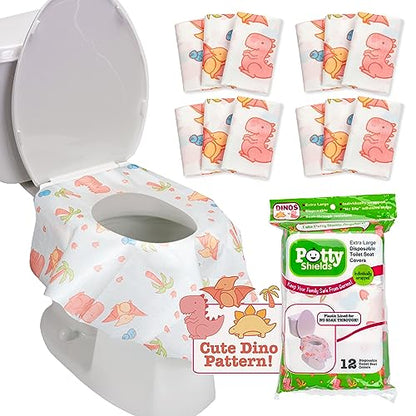 Potty Shields Waterproof Disposable Toilet Seat Covers, Dinosaurs 12 Pack - color: Dinosaurs, size: 12 Pack