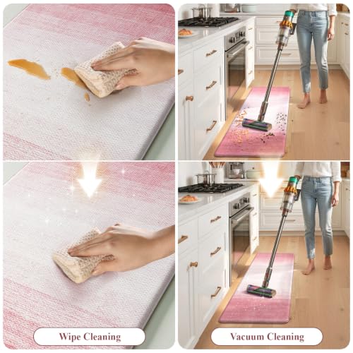 KIMODE Kitchen Anti Fatigue Mats, Boho Farmhouse Kitchen Rugs Sets of 2 - color: Gradient Pink, size: 17.3" x 47"+17.3" x 29"--0.47 inches
