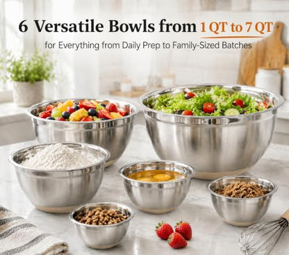 30PCS Mixing Bowls Measuring Cups and Spoons Set, 7QT to 1QT Large Stainless Steel Nesting Bowls with Lids Set, Graters, Non-Slip Silicone Bottom, Kitchen Appliances Home Essentials, Khaki - size: 9+7+14 - Bowls & Cups & Spoons