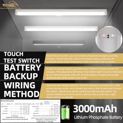 4FT Tri-Level Motion Sensor LED Linear Strip Emergency Stairwell Light w/Remote, 3 CCT, 20W/40W 125lm/w, Battery Backup, 30K/40K/50K, IP20, Dimmable 4 Foot Commercial Shop Ceiling Light Fixture, ETL - size: 4FT 5W 625lm EM Output