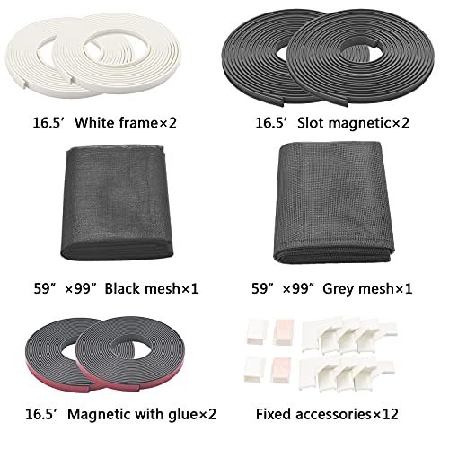 Adjustable Magnetic Seamless Fiberglass Window Screen mesh Replacement kit - Ventilation and Breathable Window Netting Repair Kit for Basement/Patio/Bathroom Vents/Bedroom Window Sills - size: frame:33'+screen:59"×99"x2