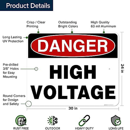 Danger High Voltage Sign, 24x30 Inches, Rust Free .063 Aluminum, Fade - size: 24x30 - Aluminum