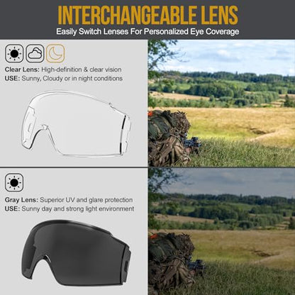 ONETIGRIS OTG Tactical Goggles Over Glasses, Anti-Fog, ANSI Z87.1, 3 Lenses - color: Green