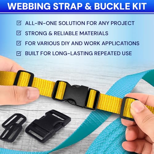 TECEUM 1" Nylon Strap Kit with Buckles, Honey Yellow 6 yards Repair Set - color: Honey Yellow, size: 1" - 6 yards, style: 6 Buckle - 12 Slides - 6 D-rind
