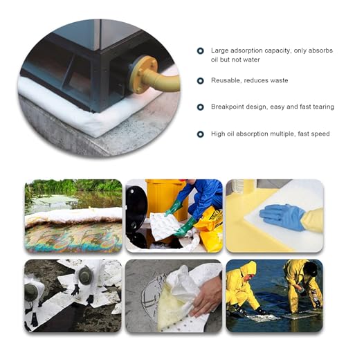 Oil Only Absorbent Socks, Spill Mat Oil Cleanup Absorbers Oil Absorbent Boom Snake to soak up Any Oil, Diesel, Fuel or Hydrocarbon Based fluids 5" x 10' Absorbing up to 8 Gallons, Pack of 5