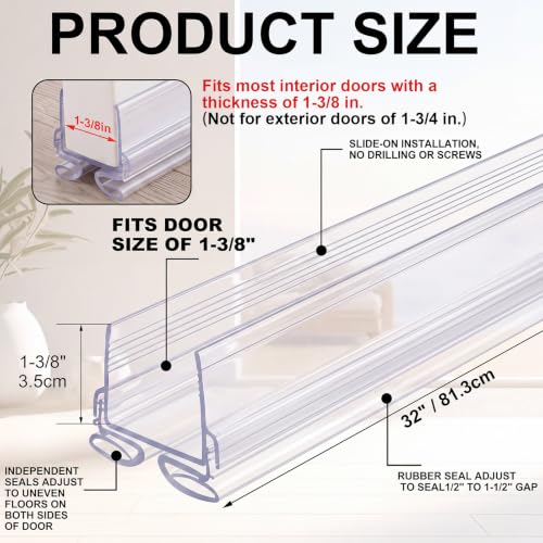 Yaocom 4strip 32" Vinyl U Shape Door Bottom Seal Slide on Door Sweep, Clear - color: Clear