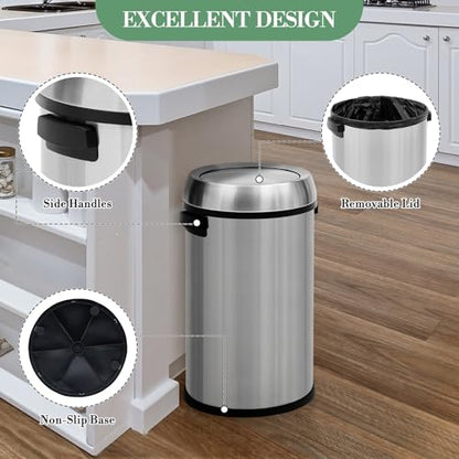 Jojoka 17 gal Stainless Steel Trash Can, Fingerprint-Proof Commercial Garbage Bin with Swing Lid for Restaurant, Kitchen, Office, Home, Silver - color: Silver