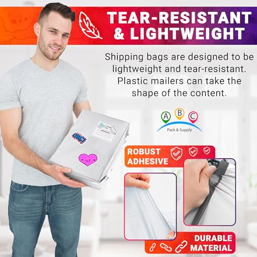 ABC PACK & SUPPLY Gusseted Poly Mailers, 28 x 30 x 6 Inch, 2.5 Mil White Shipping Bags for Clothing, Self Seal Plastic Mailing Envelopes, Pack of 100 - size: 28" x 30" x 6" / 100 Pack