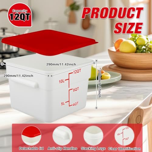 2 Pack Square Food Storage Container With Lid,12-22 Quart Commercial Storage Box With Scale & Handle,Cake Making,Dough Marinating Meat,Kitchen Supplies (Polypropylene, 12 Quart) - color: Polypropylene, size: Square-12 Quart