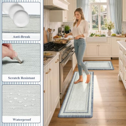 KIMODE Anti Fatigue Kitchen Mat 2 PCS Farmhouse Kitchen Rugs Sets of 2 - color: Blue, size: 17.3" x 47 "+ 17.3" x 29 "--0.47 inches