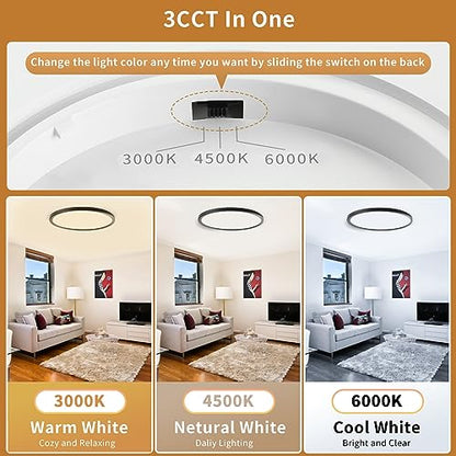 6-Pack 12Inch LED Ceiling Lights Flush Mount Black 3200LM, Dimmable Ceiling Light Fixtures, 3000K 4500K 6000K CCT, 24W Super Slim Low Profile Modern Ceiling Light for Bedroom Bathroom Hallway Kitchen - color: Black, size: 6 Packs