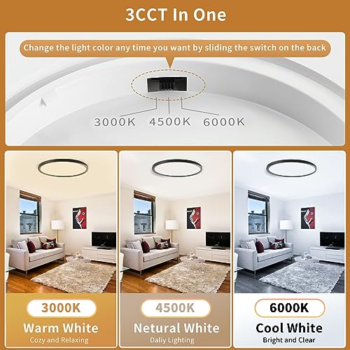 6-Pack 12Inch LED Ceiling Lights Flush Mount Black 3200LM, Dimmable Ceiling Light Fixtures, 3000K 4500K 6000K CCT, 24W Super Slim Low Profile Modern Ceiling Light for Bedroom Bathroom Hallway Kitchen - color: Black, size: 6 Packs