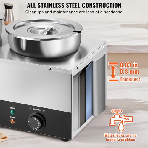 VEVOR Electric Soup Warmer, Three 7.4QT Stainless Steel Round Pot 86~185°F Adjustable Temp, 1200W Commercial Bain Marie with Anti-dry Burn and Reset Button, Soup Station for Restaurant, Buffet, Silver - size: 3*7.4QT