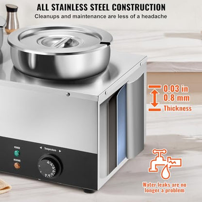 VEVOR Electric Soup Warmer, Three 7.4QT Stainless Steel Round Pot 86~185°F Adjustable Temp, 1200W Commercial Bain Marie with Anti-dry Burn and Reset Button, Soup Station for Restaurant, Buffet, Silver - size: 3*7.4QT