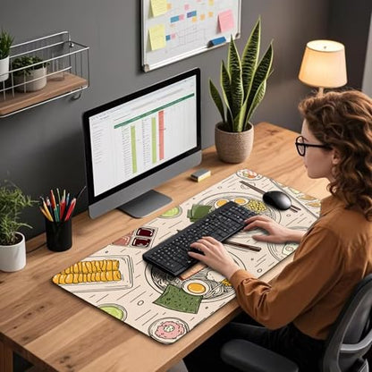 Japanese Ramen Large Mouse Pad Gaming Desk Mat XXL 31.5"x15.7" - color: Illustrated Food Pattern