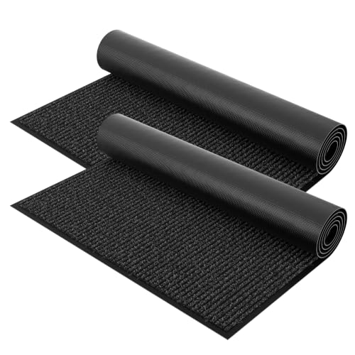 Outdoor Mats for Front Door 4' x 6', Heavy Duty Front Door Mat Outside Entrance, Non-Slip Rubber Backing Outdoor Mats, Absorbent Low Profile Commercial Floor Mat for Office, 2-Pack Black - color: Black Striped, size: 4' x 6'-2pack
