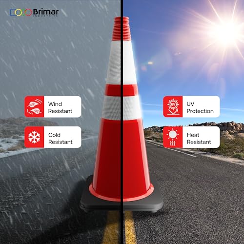 Brimar 28 Inch Traffic Cones 6 Pack, Orange PVC Safety Cones, 3M Reflective - size: 6 Pack
