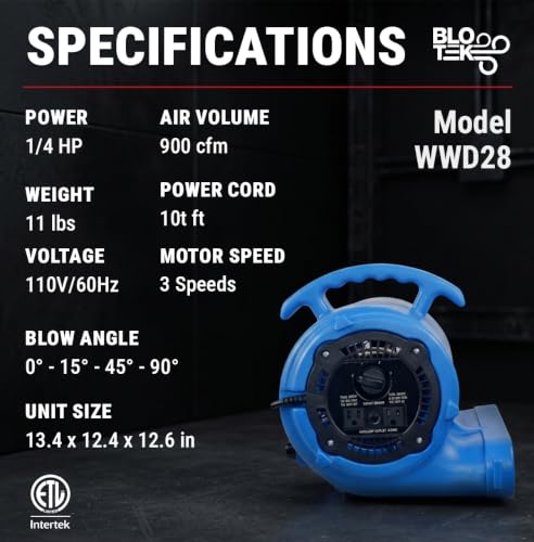 1/4hp 900CFM Air Mover Carpet Dryer Floor Fan Cooling Fan - Industrial Heavy Duty Abanico de Piso Blower Fan with High Power for Commercial Industrial and Pro Janitorial Use [WWD28]