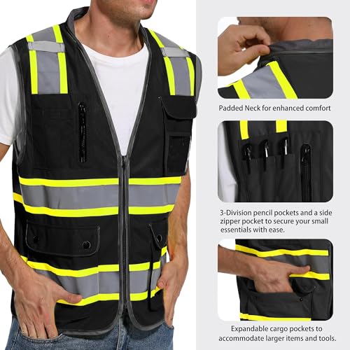 ArcRidge Reflective Safety Vest for Men and Women - High Visibility Construction Vest - Dual Tone Reflective Strips - color: Black, size: Small