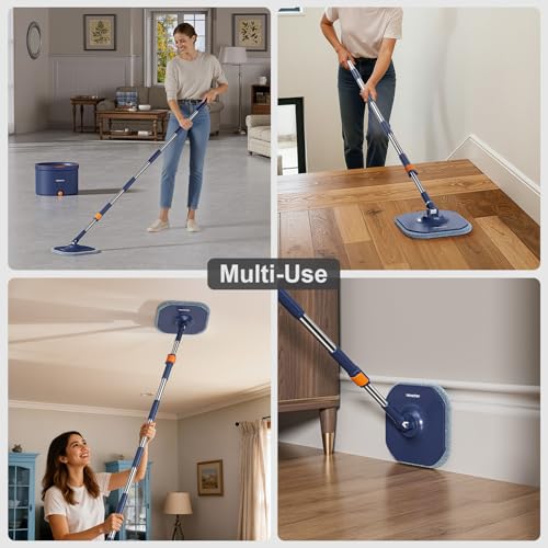 HoMettler Spin Mop and Bucket Set, Mop Bucket with Separate Dirty Water System, Deep-Cleaning Mops for Floors/Wall, Versatile Mops with 4 Microfiber Mop Pads - size: Spin Mop Set with 4 Pads