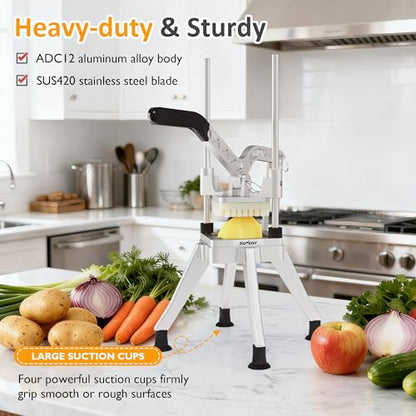 Sunvivi Commercial French Fry Cutter, Heavy Duty Potato Slicer with 2 Replaceable blades (1/2 & 3/8 Inch), Professional Fries Cutter for Potatoes, Carrots, Cucumber, Onion, Yam, Stainless Steel - size: Extra-Large-Heavy-duty 3 corners