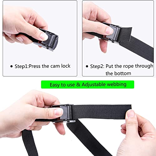 Premium Tie Down Nylon Strap - 2Pcs Cam Buckle Tie Down Straps Heavy Duty Secure Straps up to 500 lbs Capacity for Motorcycle,SUP, Kayak, Canoe, Surfboard, Cargo, Boat,Trailer(1'' x 6.5Ft Black) - size: 2PCS