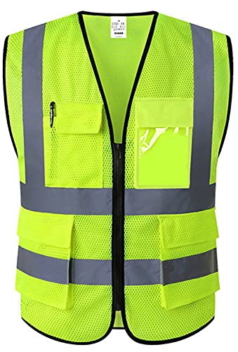 XIAKE Reflective Safety Vest for Men & Women High Visibility Class 2 Vest with Pockets Meets ANSI Standards - color: Yellow Mesh - B525, size: Small