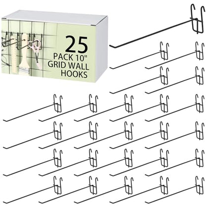 Moxweyeni 25 Pack Grid Wall Hooks, 10 Inch Black Gridwall Hanger - color: Black, size: 10 Inch