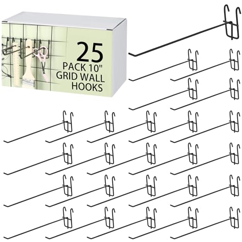 Moxweyeni 25 Pack Grid Wall Hooks, 10 Inch Black Gridwall Hanger - color: Black, size: 10 Inch