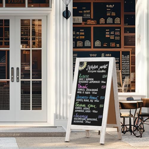 4 THOUGHT A-Frame Double-Sided Magnetic Chalkboard 40"x20", Rustic White - color: Rustic White
