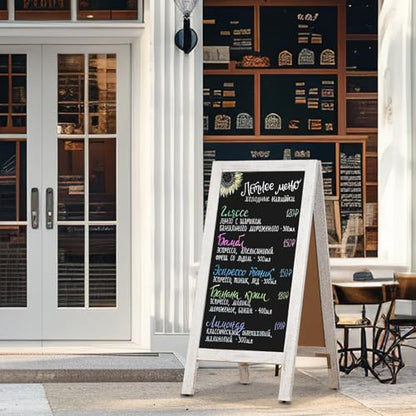 4 THOUGHT A-Frame Double-Sided Magnetic Chalkboard 40"x20", Rustic White - color: Rustic White