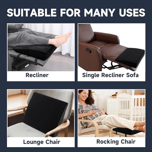 MABOZOO Wedge Recliner Leg Pillow, Foam Extra Large Foot Rest Cushion with Adjustable Straps, Recliner Footrest Extender Leg Elevation Pillow Wedge Pillow for Recliner, Bed, Sofa, Couch (Black) - color: Black