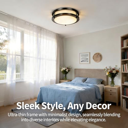 Drosbey 24W Dimmable LED Flush Mount Ceiling Light Fixture, Kitchen Light Fixtures, 12 inch Ceiling Lights for Bedroom, Bathroom, 3000K/4000K/5000K Selectable, Super Bright 2700LM - color: Black, size: 24W