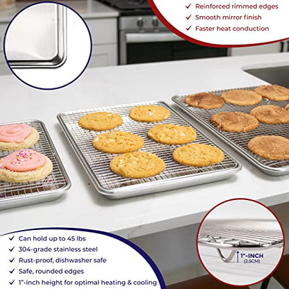KITCHENATICS Half Sheet Baking Pan and Rack Set Warp-Free 13.1x17.9 In - size: 13.1" x 17.9" Half Sheet Pan & Rack Set