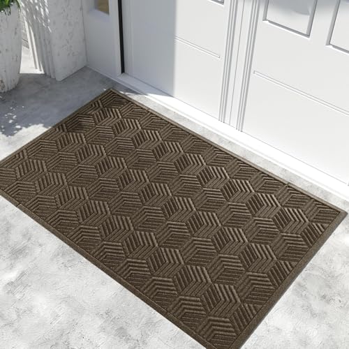 Yimobra Extra Large Door Mat 60x36, All-Season Waterproof Outdoor Mats for Front Door Entrance with Drainage Holes, Heavy Duty Non-Slip Doormat for Garage Patio Entryway Indoor, Brown - color: Brown, size: 60x36 Inch