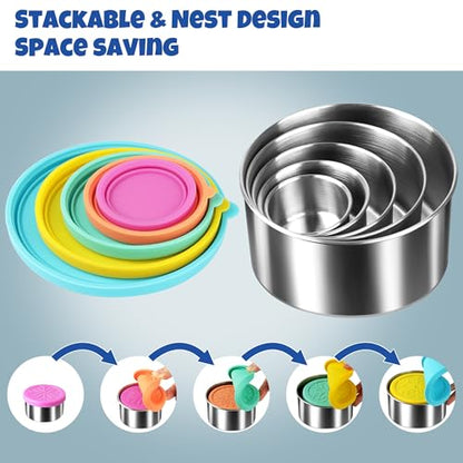 18/8 Stainless Steel Food Snack Storage Containers(5 Pack: 2/4/8/14/24oz) - color: 5 Pack(Blue, Yellow, Green, Orange, Purple)
