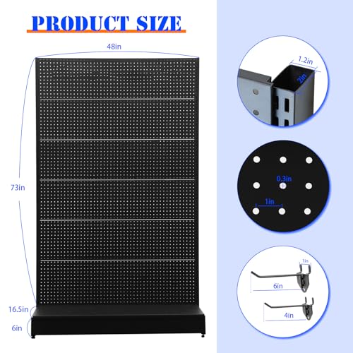 NectaCol Pegboard Display Stand 4'W x 6.5‘H, Gondola Retail Shelving Wall Display for Convenient Grocery Office Supply and Liquor Stores, Single Side Peg Board Panel No Including 4 Shelves - size: 1 Unit Gondola Stand