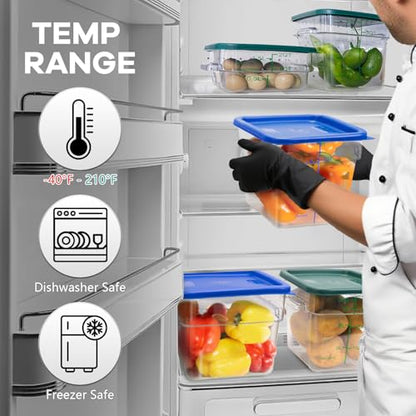 4 Pack Food Storage Containers with Green Lids, 4.0 Qt - Square, Clear, Polycarbonate, for Restaurant Commercial Kitchen and Home party - color: 4.0 Qt-Green Lids
