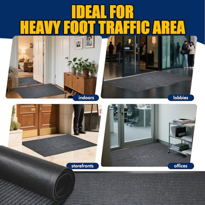 Extra Large Indoor/Outdoor Entrance Mat - 4 x 5 Feet, Rubber Border Door Mat Heavy Duty, Waterproof, Low-Profile, Easy to Clean, Rubber Entry Mat, Commercial Floor Mat, Charcoal Grey - size: 4 x 5 Feet